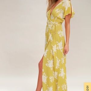 Heart of Marigold Yellow Floral Print Wrap Maxi Dress